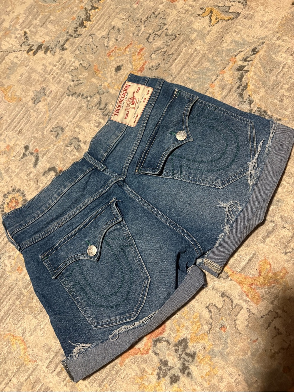 True Religion Women's Dark Blue Denim Cutoff Shorts